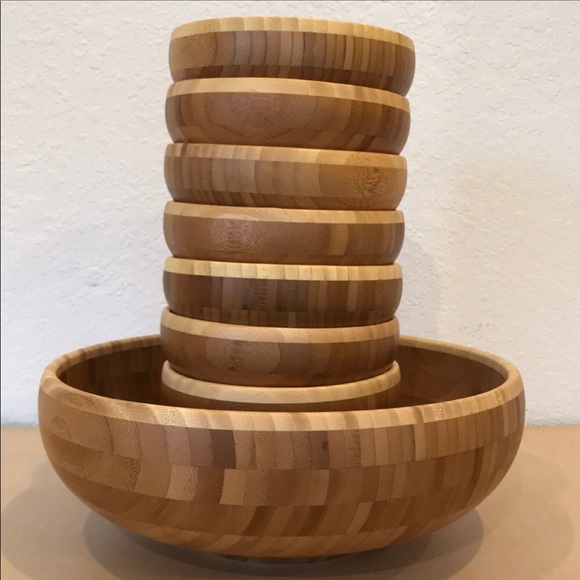 SET OF 8 Totally Bamboo Salad Serving Bowls - Picture 2 of 6